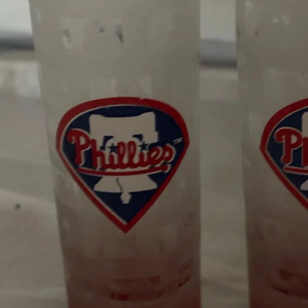 3 Philadelphia Phillies Tall Frosted Glass Shot Glasses